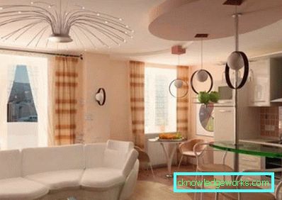 Кухненски дизайн дневна 12 кв.м - снимка с диван
