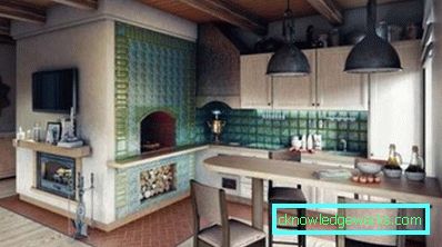 Дизайн на кухнята в частна къща с печка - печка